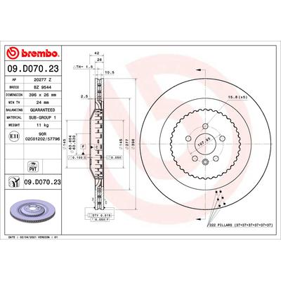 BREMBO Bremsscheibe hinten rechts links innenbelüftet 396mm für LAND ROVER JAGUAR T4A16879 LR116914 09.D070.23