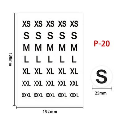 20 fogli etichette per indumenti dimensioni carta Stock etichette autoadesive abbigliamento scarpe dimensioni etichette adesive etichette adesive fatte a mano S/M/L/Xl