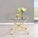 Wrought Studio™ Ihno Round Dining Table w/ Glass Top Glass/Metal in Yellow | 30 H x 46.4 W x 46.4 D in | Wayfair F362105454B74B1B9E2F01AC2296B132