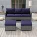 Winston Porter Raelee 3 Piece Sofa Seating Group w/ Cushions, Rattan in Gray/Blue | 28.9 H x 71.85 W x 28.95 D in | Outdoor Furniture | Wayfair