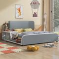 Latitude Run® Upholstered Platform Bed w/ Storage Nightstand & Guardrail Upholstered, Solid Wood in Gray | 35.41 H x 72.4 W x 80.7 D in | Wayfair