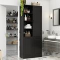 Rebrilliant Nahidah 78.7" H Freestanding Bathroom Cabinet w/ Tumbler Cabinet Manufactured Wood in Black | 78.7 H x 31.5 W x 13.8 D in | Wayfair