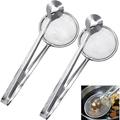 Stainless Steel Filter Spoon with Clip Fried Food Fishing Oil Scoop Kitchen Fine Mesh Food Strainers Oil Skimmer Colander Tongs Filter Oil Spoon with Handle Multi-Function BBQ Strainer Tools