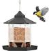 Hanging Wild Bird Feeder Squirrel Proof Birds Seed Feeders with Rainproof Roof 1L Large Capacity for Mix Seed Blends Nut Outdoor Garden Patio Decor Lantern Style Grey