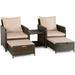 5 Piece Patio Set Wicker Outdoor Patio Conversation Chair with Ottomans with Coffee Table for Patio Space Saving Design for Balcony Poolside Front Porch Deck Khaki