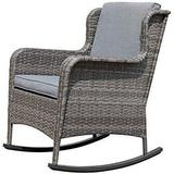 Outdoor Resin Wicker Rocking Chair with Cushions Patio Yard Club Rocker Chair Gray Wicker & Gray Cushions