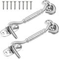 Cabin Hooks 2 Pieces Stainless Steel Storm Hooks 4 Inch Silver Window Hooks with Eyelet Plates with 8 Pieces Mounting Screws for Sliding Door Windows Barn Door Doors Garage Door