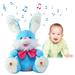 Singing Talking Bunny Plush Toy Rabbit Stuffed Animal Playing Hide and Seek Interactive Animated Toys for Baby Children (Sky Blue 13.8in)