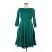 Pink Blush Casual Dress - A-Line Crew Neck 3/4 sleeves: Green Print Dresses - Women's Size Large