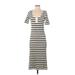Ganni Casual Dress - A-Line Scoop Neck Short sleeves: Ivory Stripes Dresses - Women's Size X-Small