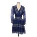 Shoshanna Casual Dress - A-Line V-Neck 3/4 sleeves: Blue Dresses - Women's Size 2