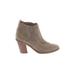 Nine West Ankle Boots: Chelsea Boots Chunky Heel Casual Gray Solid Shoes - Women's Size 6 1/2 - Almond Toe