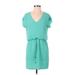 Style Loft Casual Dress - Mini V Neck Short sleeves: Teal Print Dresses - Women's Size Small