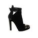 Versus Versace Ankle Boots: Strappy Chunky Heel Chic Black Print Shoes - Women's Size 37.5 - Open Toe