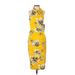 RACHEL Rachel Roy Casual Dress - Midi High Neck Sleeveless: Yellow Floral Dresses - New - Women's Size X-Small