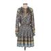 Current Air Casual Dress - A-Line Tie Neck Long sleeves: Blue Dresses - Women's Size Small