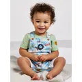 Mini Cuddles Baby Badge T-Shirt & Globe Trotter Print Dungarees Set, Grey/Multi