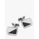 Hoxton London Leather Inlay Rectangle Cufflinks, Silver/Black