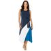 Plus Size Women's Asymmetric Side-Tie Knit Midi Dress by The London Collection in Navy Pool Blue Colorblock (Size 28 W)