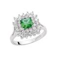 Jewelco London Sterling Silver Emerald-Green Princess Cut and Round Cubic Zirconia Royal Cluster Ring Q