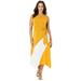 Plus Size Women's Stretch Knit Hanky Hem Midi Dress by The London Collection in Sunset Yellow White Colorblock (Size 20 W)