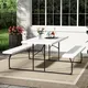 H&O Direct Foldable Picnic Table Bench Set 6 Seater Garden Table Set White