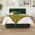 Aspire Olivier Divan And Hybrid Memory Pocket Mattress, Plush Fabric, Strutted Headboard, 4 Drawers, Pine Green, Small Double