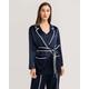LILYSILK Ladies Personalised Dressing Gown Blue & White Trim UK Mulberry Silk Luxurious Lapel Collar Housecoat L