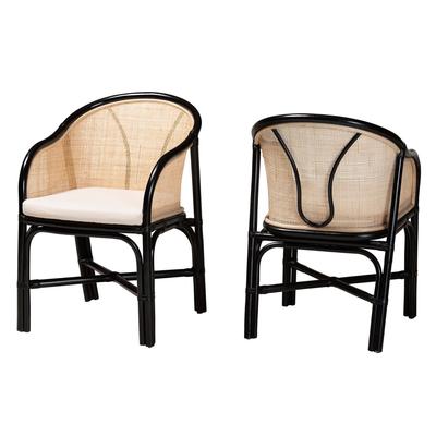 Miranda Modern Bohemian Two-Tone Black And Natural Brown Rattan 2-Piece Dining Chair Set by Baxton Studio in Black Natural Brown