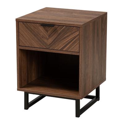 Sadia Modern Walnut Brown Finished Wood And Black Metal 1-Drawer End Table by Baxton Studio in Walnut Brown