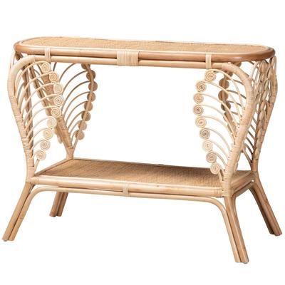 Bastet Modern Bohemian Natural Brown Rattan 2-Tier Console Table by Baxton Studio in Natural Brown Rattan