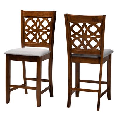 Abigail Modern Beige Fabric And Dark Brown Finished Wood 2-Piece Counter Stool Set by Baxton Studio in Grey Walnut Brown