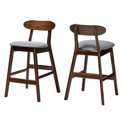 Ulyana Mid-Century Modern Grey Fabric And Natural Brown Finished Wood 2-Piece Counter Stool Set by Baxton Studio in Grey Dirty Oak