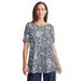 Plus Size Women's Stretch Knit Boatneck Swing Tunic by The London Collection in Navy Mixed Animal (Size S)