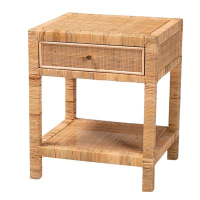 Adelia Modern Bohemian Natural Rattan And Mahogany Wood 1-Drawer Nightstand by Baxton Studio in Natural Rattan