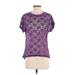 Allegra K Short Sleeve Blouse: Purple Color Block Tops - Women's Size Medium