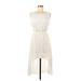 Stitch Between Casual Dress - High/Low: Ivory Jacquard Dresses - Women's Size Large
