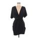 Shein Cocktail Dress - Party V Neck Short sleeves: Black Print Dresses - Women's Size 6