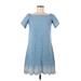 Maison Jules Casual Dress - Mini Boatneck Short sleeves: Blue Print Dresses - Women's Size Medium