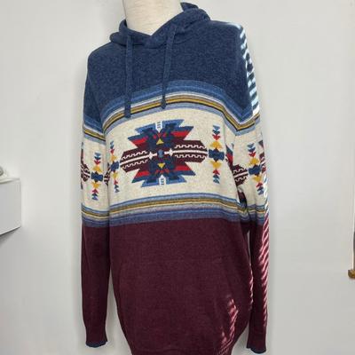 American Eagle Outfitters Sweaters | American Eagle Hooded Aztec Southwestern Men's Xxxl Knit Sweater | Color: Blue/Red | Size: 3xl
