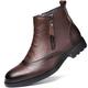TAYGUM Ankle Boots For Men Non Slip Resistant Leather Brogue Embossed Wingtips Double Side Zip Classic Formal Fashion (Color : Brown, Size : 6 UK)