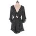 Shein Casual Dress - Mini V-Neck 3/4 sleeves: Black Print Dresses - Women's Size Medium