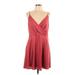 Express Cocktail Dress - A-Line V Neck Sleeveless: Burgundy Solid Dresses - Women's Size Large