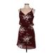 Grace Karin Casual Dress - Mini V-Neck Sleeveless: Burgundy Floral Dresses - Women's Size Medium