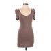 H&M Casual Dress - Bodycon Scoop Neck Short sleeves: Brown Print Dresses - Women's Size Medium