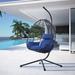 Outdoor Patio Black Steel Wicker Frame Hanging Egg Chair with Stand with Cushion