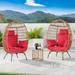 SANSTAR Set of 3 Oversized Outdoor Brown Rattan Egg Chair with Side Table