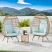 SANSTAR Set of 3 Oversized Outdoor Brown Rattan Egg Chair with Side Table