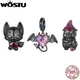 WOSTU-Breloques punk en argent regardé 925 or noir cristal arc-en-ciel pendentif coeur jolies