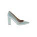 Marc Fisher Heels: Slip-on Chunky Heel Minimalist Teal Print Shoes - Women's Size 7 1/2 - Pointed Toe